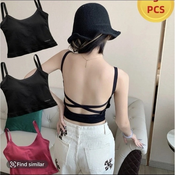Set of 3 women's Crisscross Crop Top Cami Bra 2 black, 1 pink - Picture 1 of 4